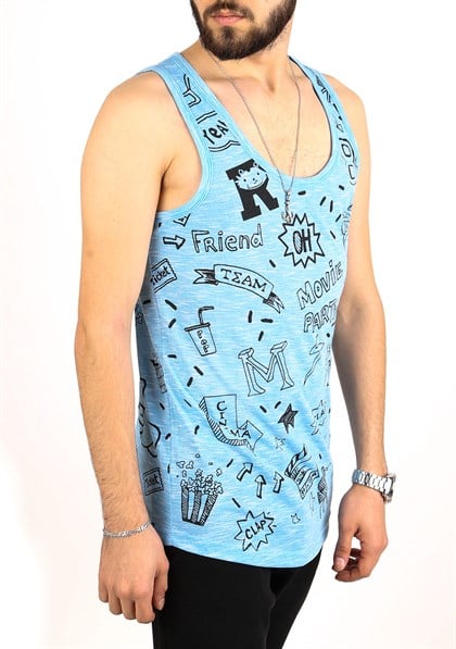 Madmext Printed Blue Tank Top 2319