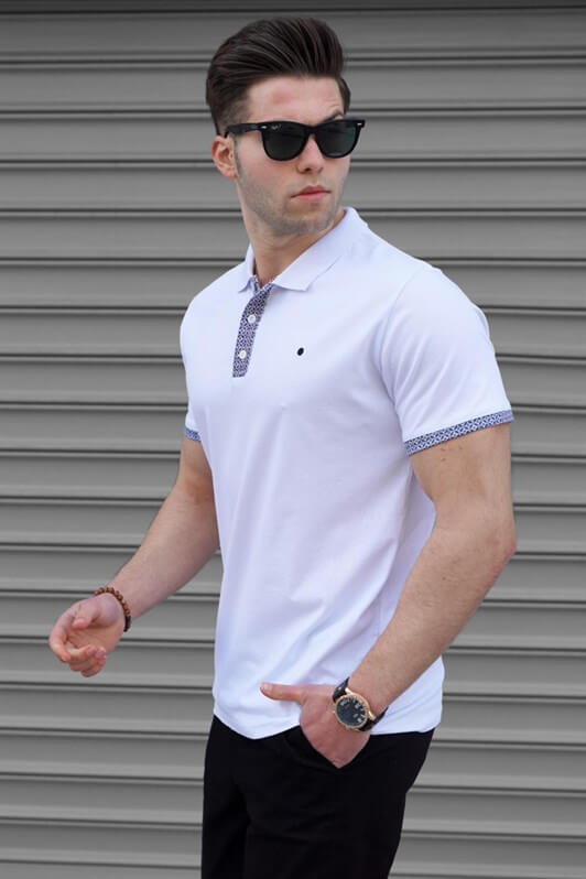Beyaz Düz Polo Yaka Erkek Tişört 