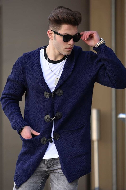 Madmect Navy Blue Cardigan with Hooded 2802