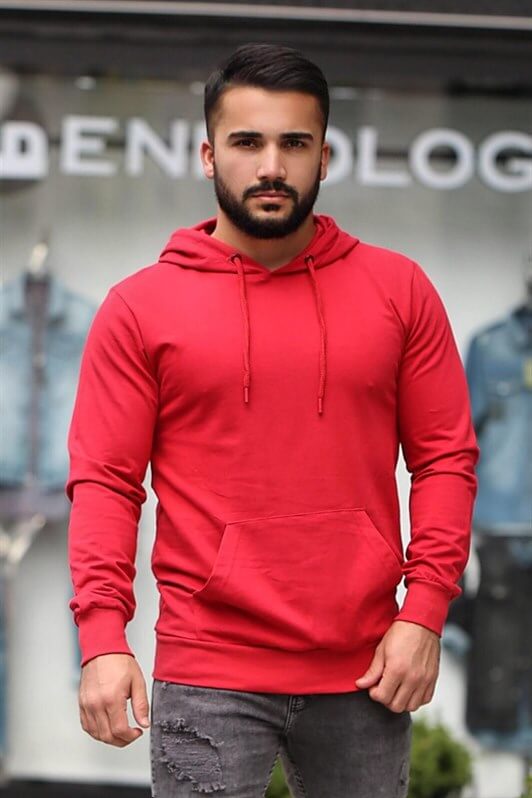 Madmext Red Basic Hoodie 4117 