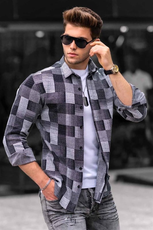Madmext Grey Checked Shirt 9308