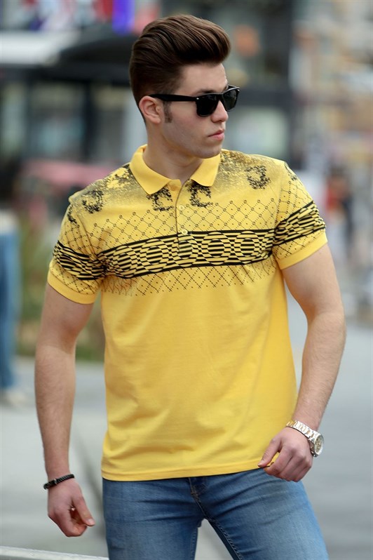 Madmext Sarı Baskılı Polo Tişört 3057