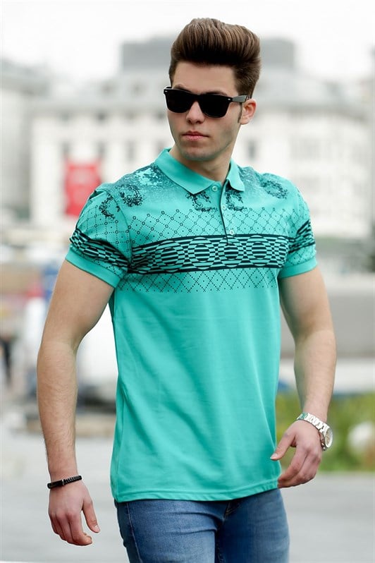 Madmext Yeşil Baskılı Polo Tişört 3057