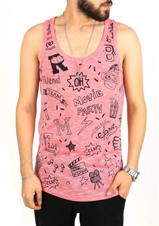 Madmext Printed Pink Tank Top 2319