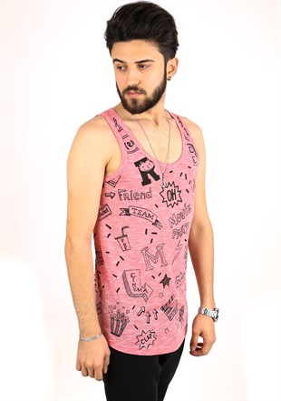 Madmext Printed Pink Tank Top 2319