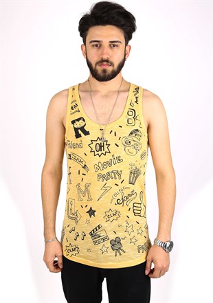 Madmext Printed Yellow Tank Top 2319