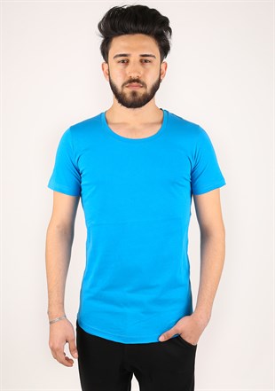 Madmext Bisiklet Yaka Mavi T-shirt 2308
