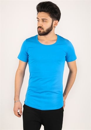 Madmext Bisiklet Yaka Mavi T-shirt 2308