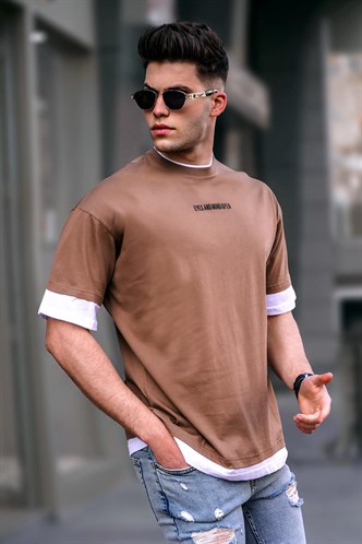 Erkek Kahverengi Basic Oversize Tişört 5802