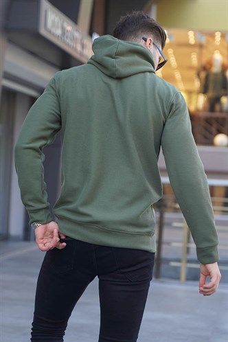 Haki Yeşili Kapüşonlu Basic Sweatshirt 6014