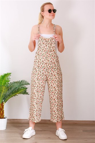 Mad Girls Beige Floral Overalls MG604