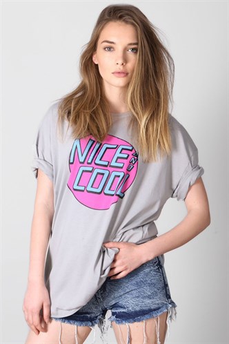 Mad Girls Printed Gray T-shirt Mg1149