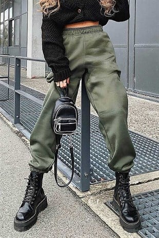 Mad Girls Oversize Elastic Cuffed Khaki Sweatpants MG324