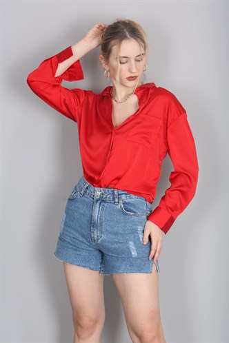 Mad Girls Red Satin Shirt MG1104