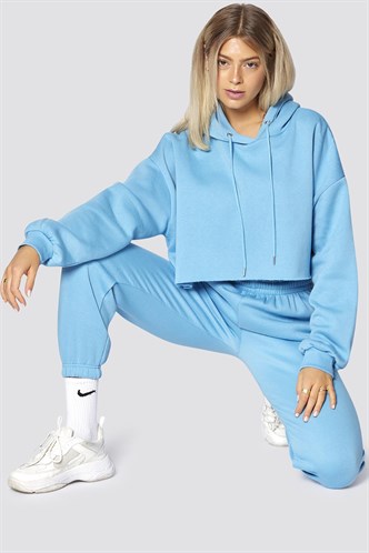 Mad Girls Blue Hooded Women Tracksuit Set MG467