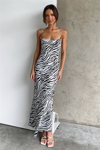 Mad Girls Siyah Zebra Desenli Elbise MG1361