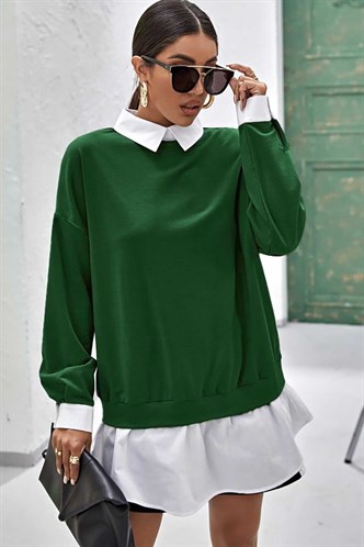 Mad Girls Yeşil Basic Sweatshirt MG806