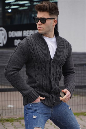 Madmext Men Knitted Anthracite Cardigan 9053