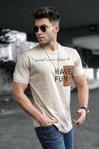 Madmext Men Printed Beige T-shirt 5366