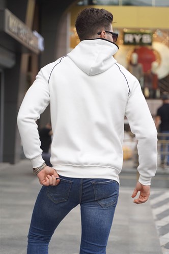 White Hooded Zip-Down Sweatshirt 4701