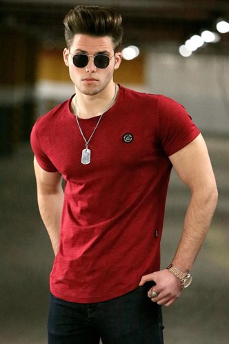 Madmext Big Size Claret Red Printed T-shirt for Men 4570