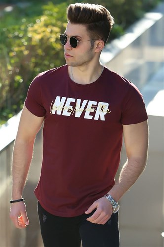 Madmext Big Size Claret Red Printed T-shirt for Men 4560