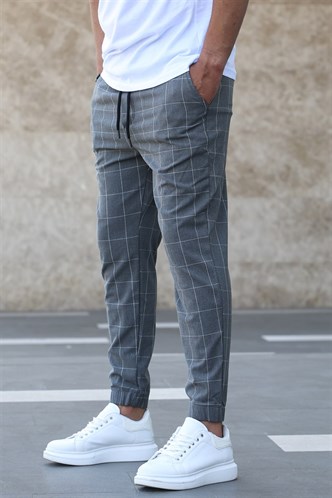 Madmext Dark Grey Checked Trousers Mad4081