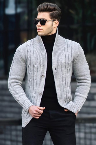 Madmext Grey Knitting Cardigan 9053