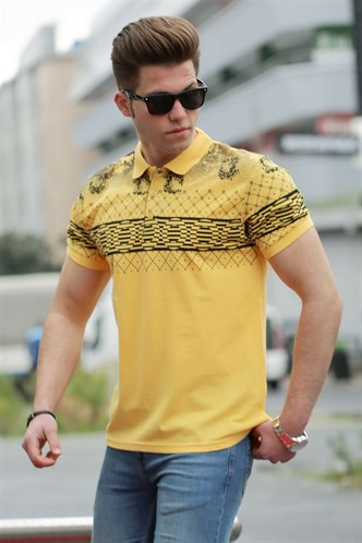 Madmext Sarı Baskılı Polo Tişört 3057