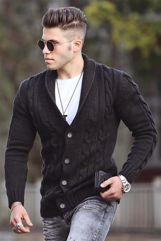 Madmext Men Knitted Black Cardigan 9053