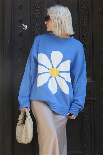 Women Designed Blue Oversize Sweater MG1427
