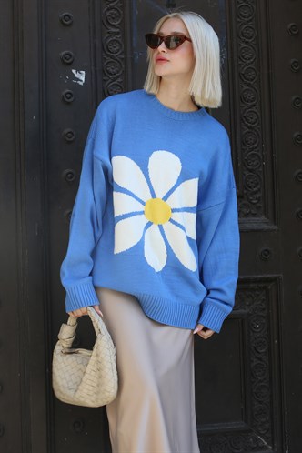 Women Designed Blue Oversize Sweater MG1427